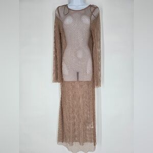 H&M Embellished Brown Net Maxi Cover Up Dress NEW Size S